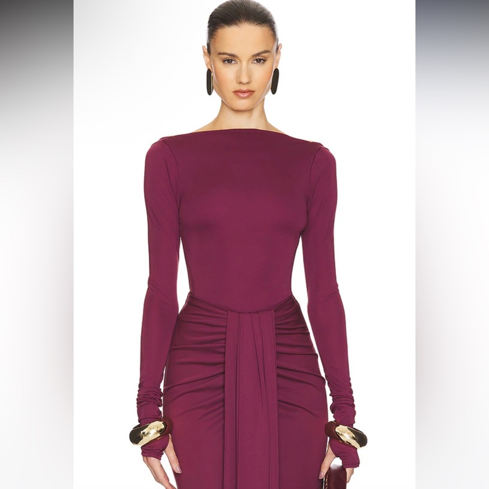 HELSA Matte Jersey Long Sleeve Top in Cabernet